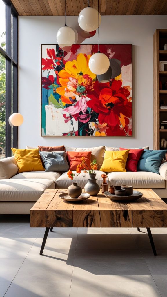 firefly a modern living room with a large l shaped beige sectional sofa decorated with color 486134