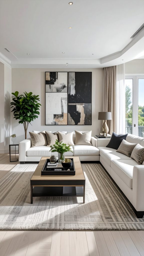 firefly modern luxury living room with a bright, airy atmosphere, featuring white sofas with 486134